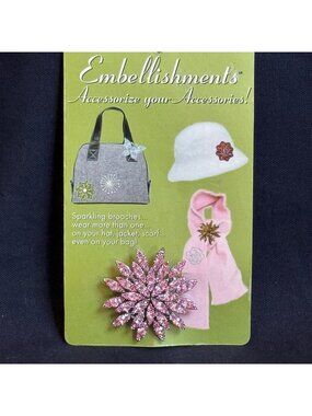 EMBELLISHMENTS Pink Rhinestone Flower Brooch Pin Accessory Sparkling Jewelry